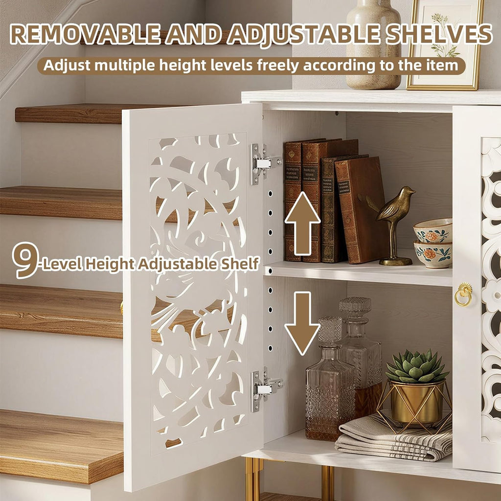 Accent Cabinet with Doors, Hollow-Carved Pattern Buffet Cabinet with Storage, Freestanding Sideboard Cabinet Dining