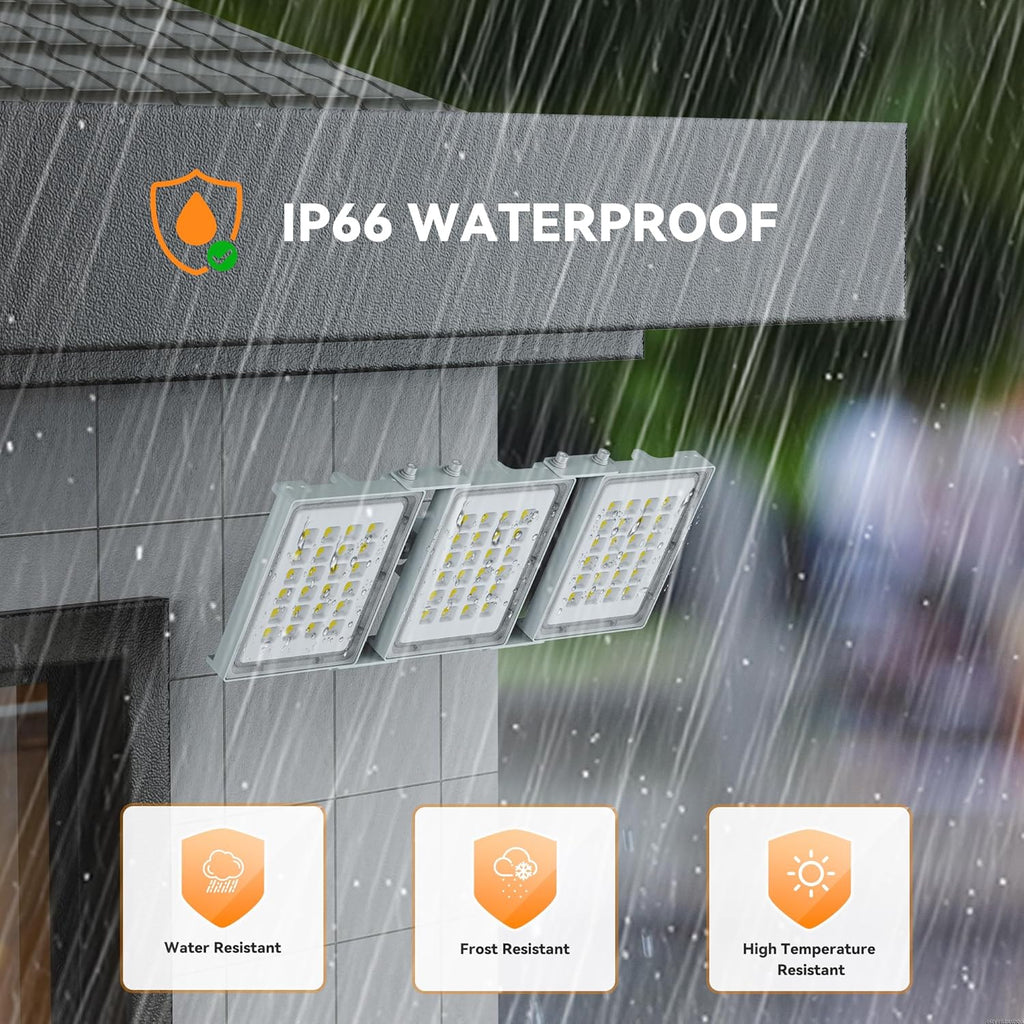 300W LED Outdoor Flood Light, 30000LM Super Bright Stadium Light, 6000K Daylight White, IP66 Waterproof 3 Heads