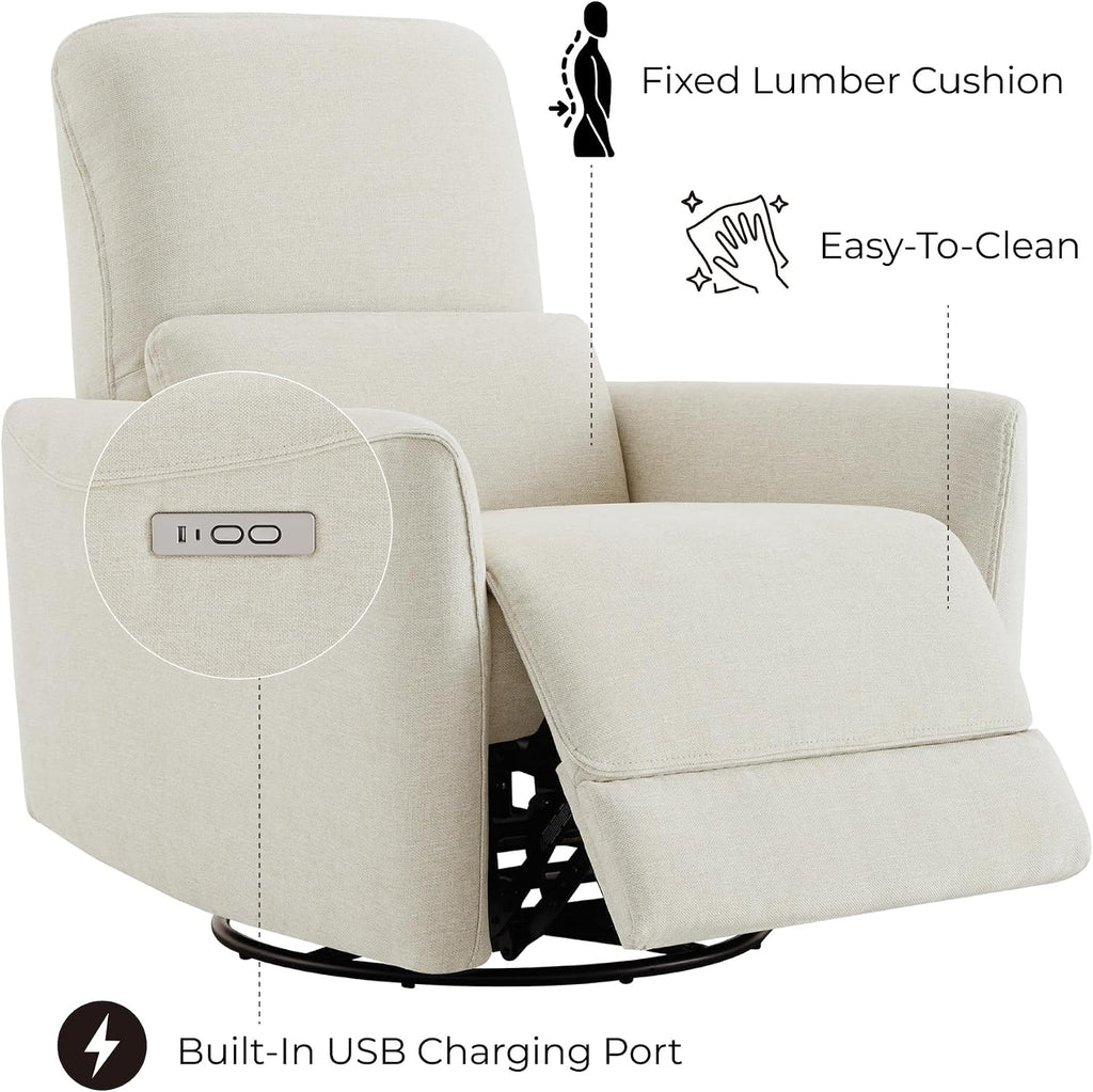 Power Swivel Glider Recliner Chair, Nursery Glider, Fabric in Linen | FSC Certified Upholstery Rocking Chair, Power
