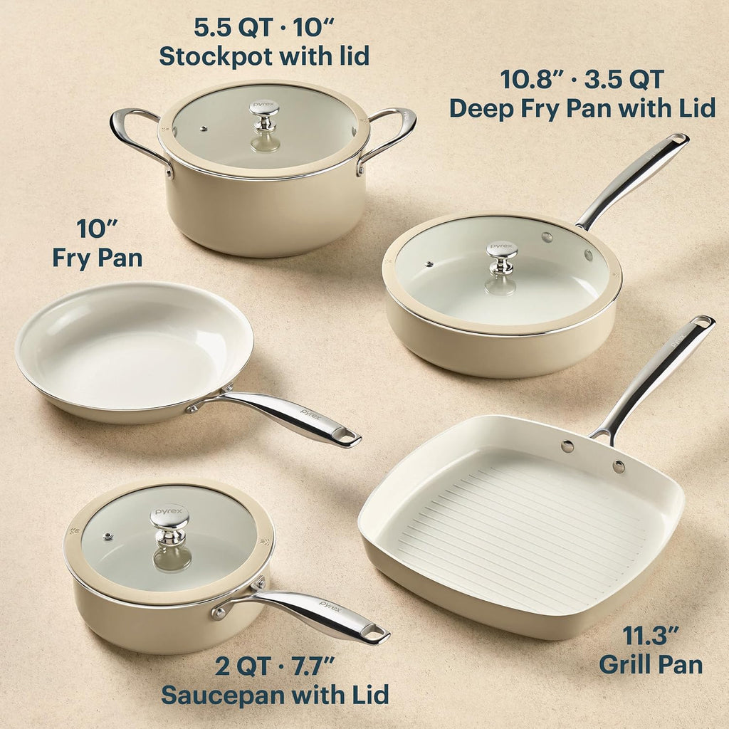 8-Piece Ceramic Cookware Set, Pots and Pans with Lids & Handles | Healthy nonstick ceramic coating, induction