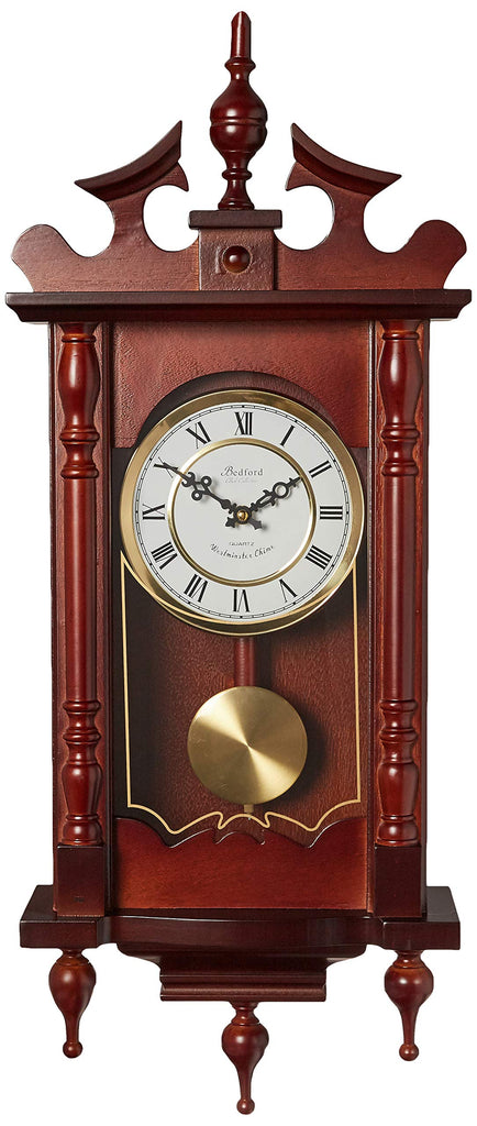 Classic 31" Chiming Wall Clock with Roman Numerals and A Swinging Pendulum in a Cherry Oak Finish