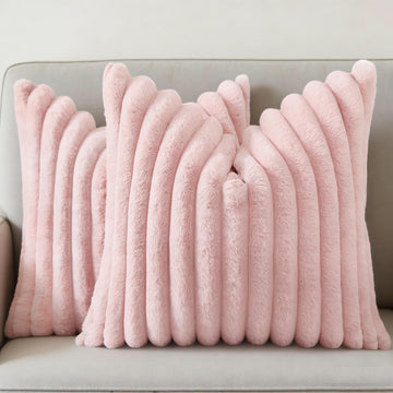 Faux Fur Pillow Covers 22x22 Set of 2, Pink