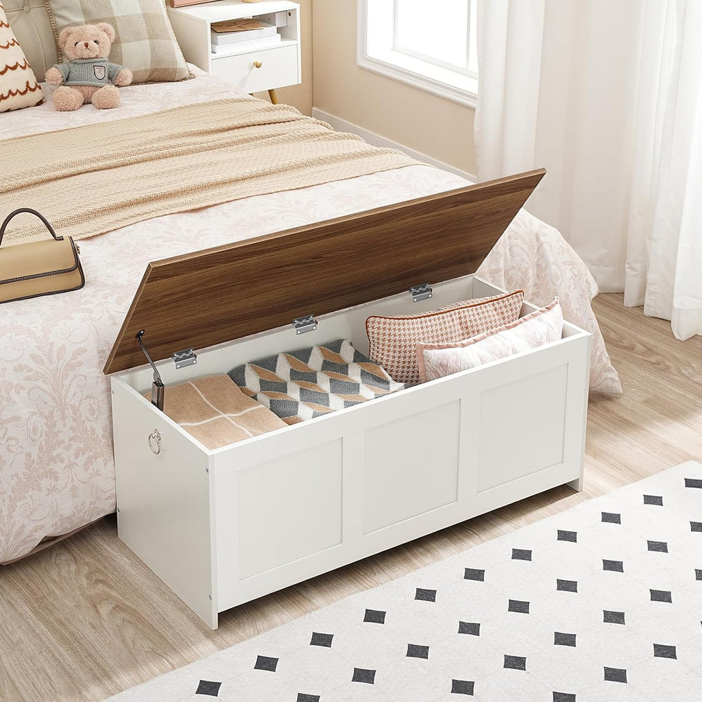 Storage Bench, 39.3" Retro Wooden Storage Chest, Wooden Storage Trunk, Toy Chest with Lift Top, Multifunctional