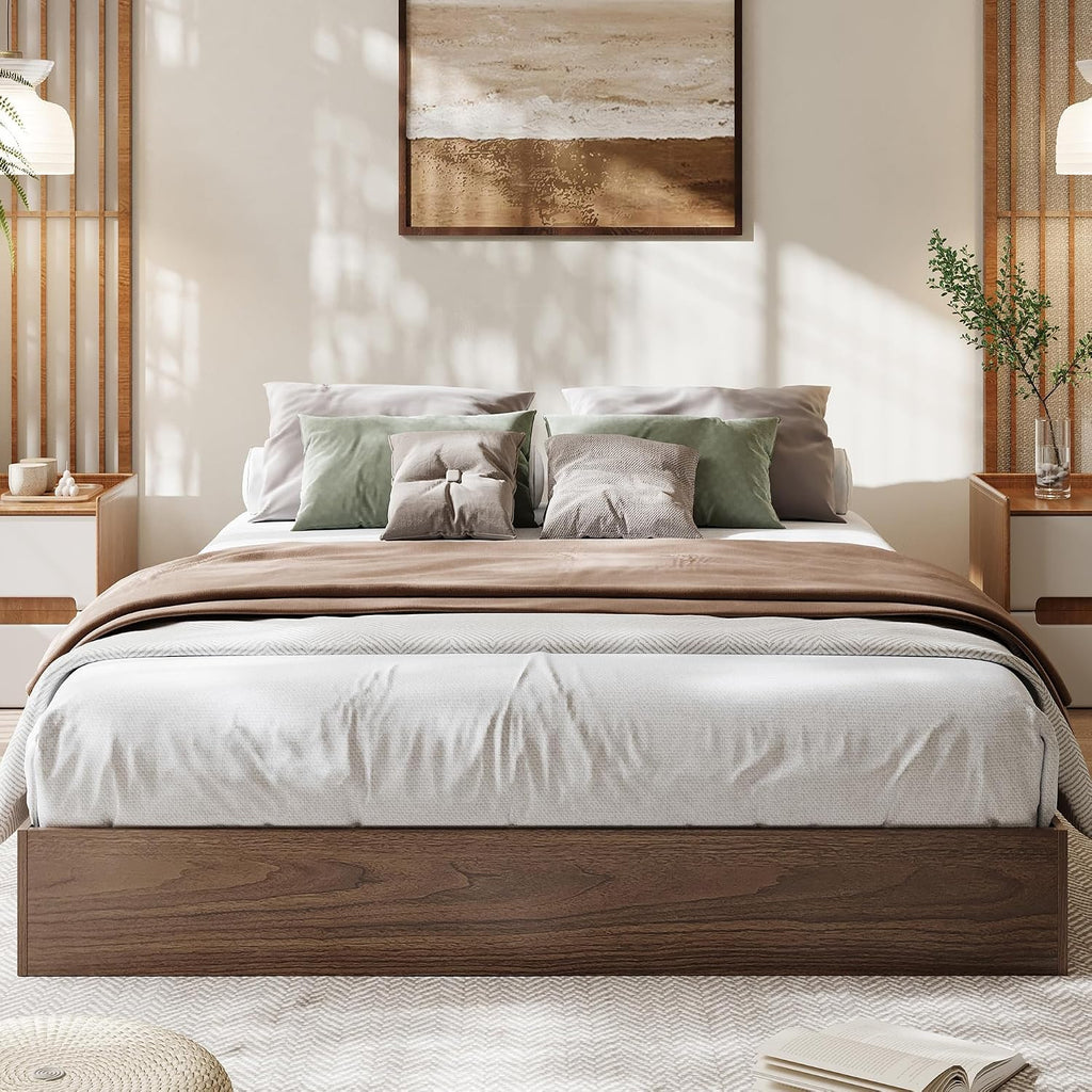 Queen Wood Platform Bed Frame,Wooden Bed Frame Without Headboard, Wood Slat Support,No Box Spring Needed, Easy Assembly