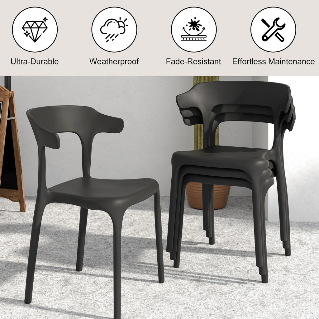 4 Pack Plastic Stacking Chairs, Stackable Dining Chairs Patio, Portable Indoor Outdoor Use, No Assembly Required