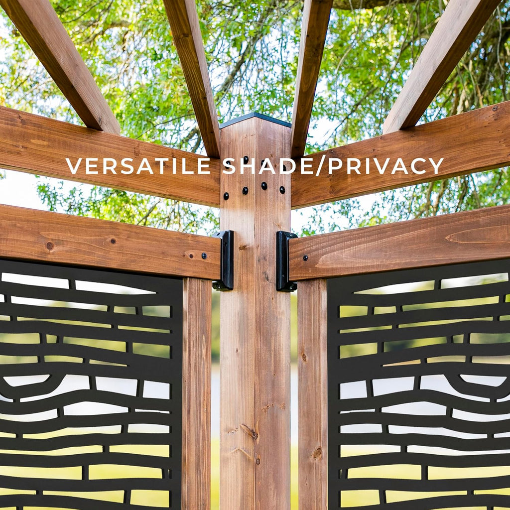12' x 8' Cedar Wood Cabana Corner Pergola with Bamboo Privacy Panels for Outdoor Patio, Deck, Garden, Poolside