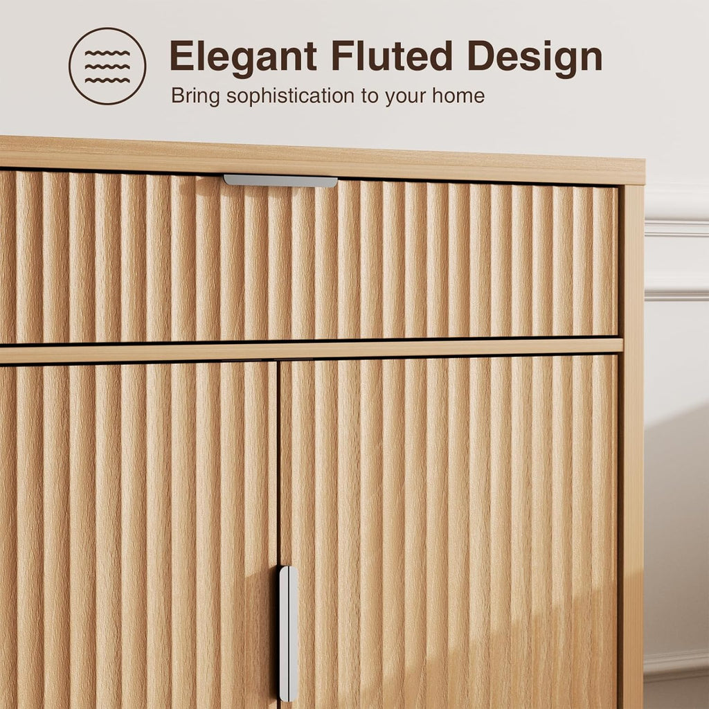 Fluted Sideboard Buffet Cabinet with Storage, 32" Wide Coffee Bar Console Table with Drawer