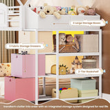 Bunk Bed Twin Over Twin with 3 Storage Drawers and Shelves, House Shaped Bunk Bed with Stairs and Guardrail