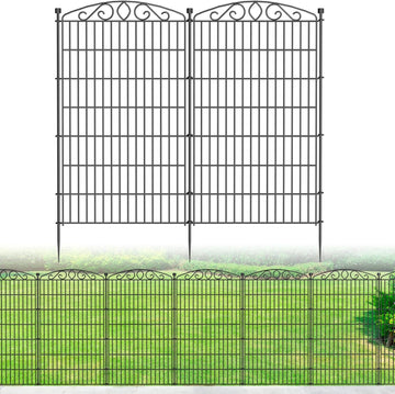 10 Panel No Dig Decorative Garden Fence - 48in H x 22.6 ft L, Tall Animal Barrier for Dogs Rabbits, Rustproof Metal