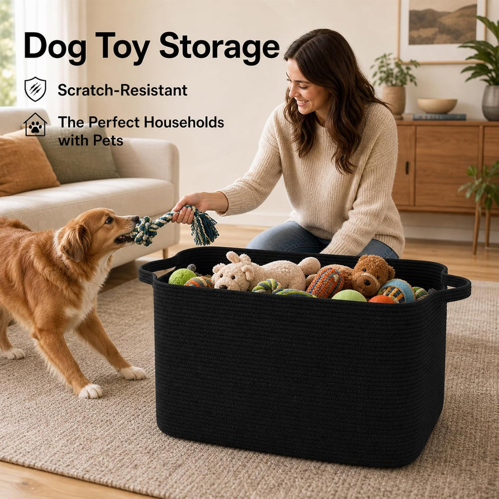 118L Extra Large Blanket Basket Living Room, 24.8"x17.7"x16.2" | Woven Rope Baskets for Storage, Nursery Blanket