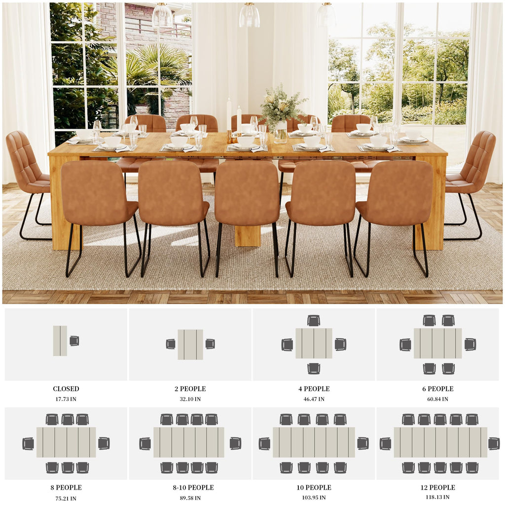 17.7"-118" Extendable Dining Table for 2-12 People, Extension Table with Extension Leaves Holder, Space-Saving Extra