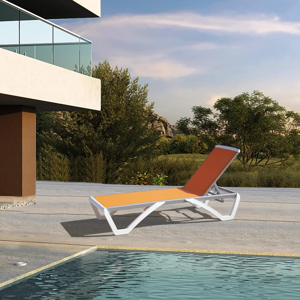 Patio Lounger Chair Outdoor,Pool Lounge Chair, Orange | Adjustable Backrest,Stackable,Aluminum Chaise Lounge