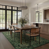 5x7 Washable Vintage Medallion Area Rug, Low Pile Non-Slip Carpet Dark Green