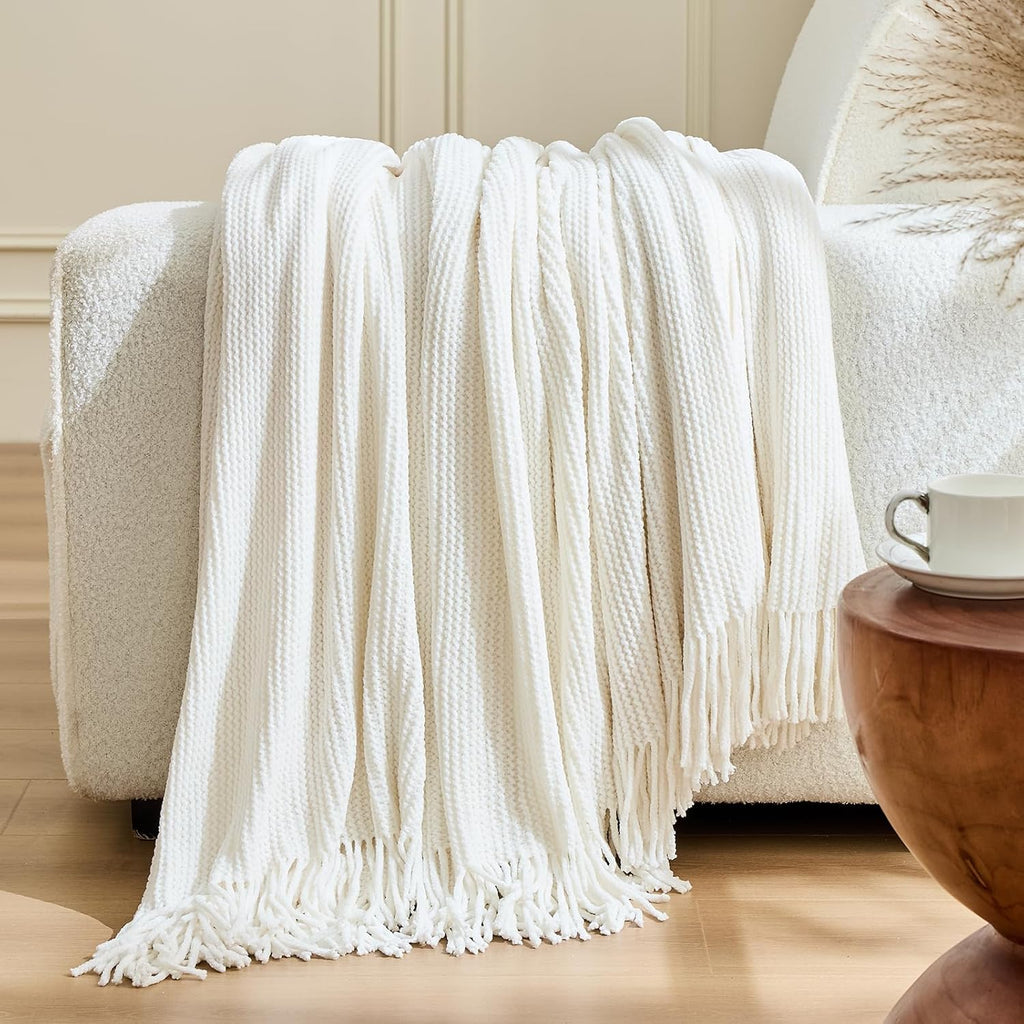 Throw Blanket,Chunky Chenille Woven Soft Blankets with Tassels,Cozy Boho Farmhouse Spring Summer Fall Decor,Warm