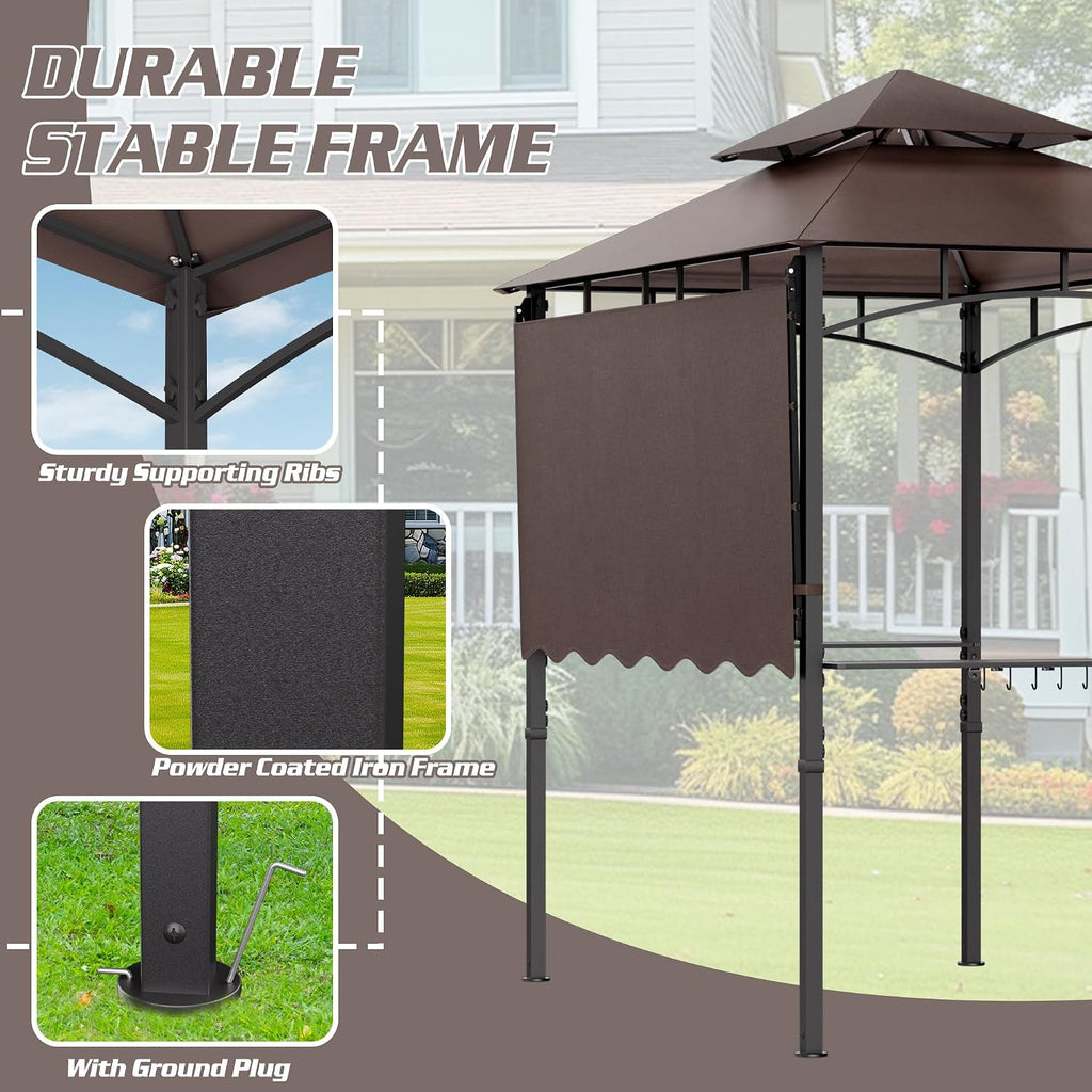 8'X8' Grill Gazebo Canopy - Heavy Duty Steel Frame, Double Tiered Grill Canopy Grill W/Shelves, Ceiling Hooks