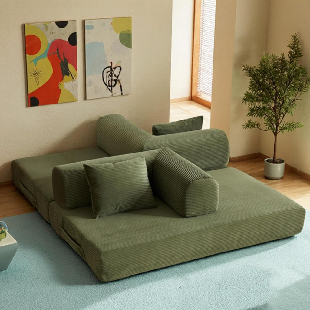 59in Boneless Couch Convertible Futon Sofa Bed Queen for Small Space | Corduroy Boneless Sleeper Sofa, Pull Out