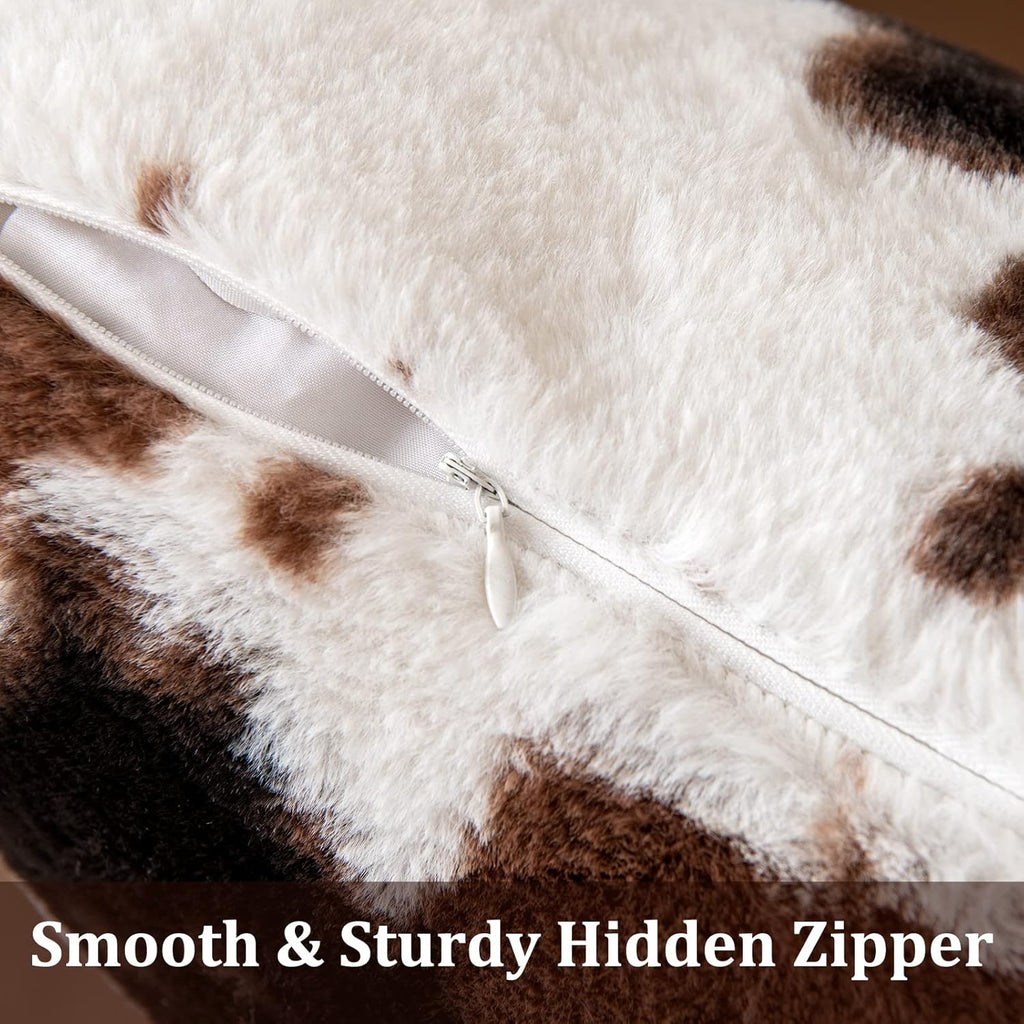 Pack of 2 Luxury Faux Fur Throw Pillow Covers Cowhide Decorative Soft Fluffy Plush Couch Throws Brindle Cushion Covers