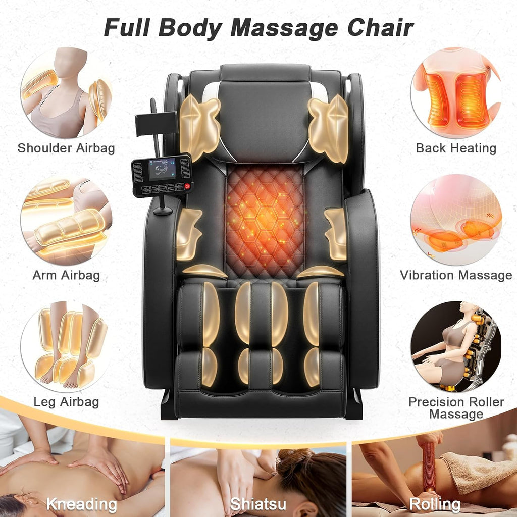 SL Track Massage Chair Full Body, Recliner and Relax Back & Waist | 12 Fixed Rollers, 8 Airbag, 15 Programs, Hip