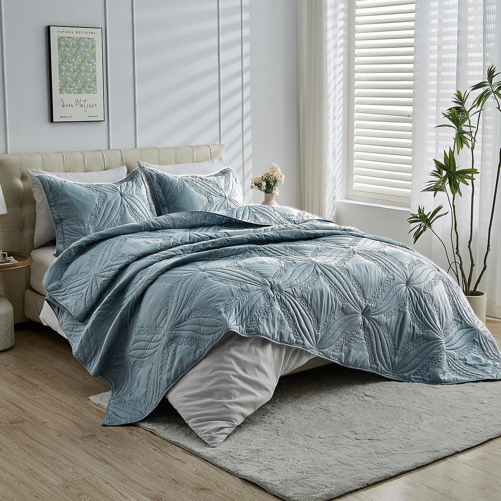 Oversized King Bedspreads 128x120 for Tall King or Cal King Bed Ultrasonic Quilted Coverlet Set 3 Piece Include 1