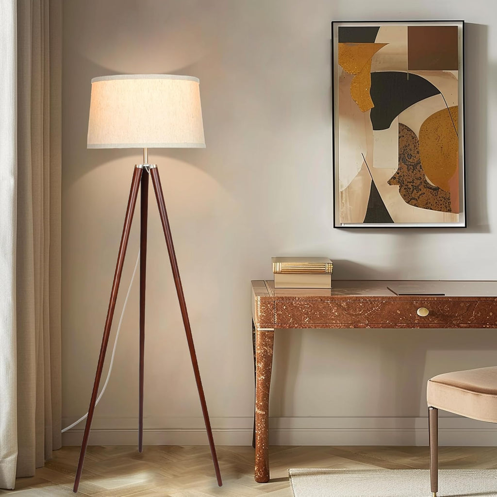 Emma LED Floor Lamp, Tall Lamp with Wood Legs, Mid-Century Modern Standing Lamp Reading, Tripod Lamps & Offices
