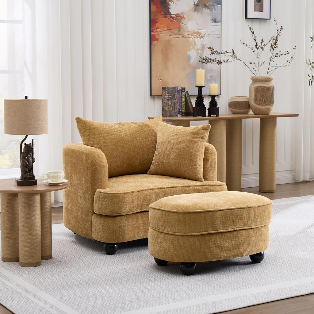 Modern Chaise Lounge Chair — Yellow Chenille