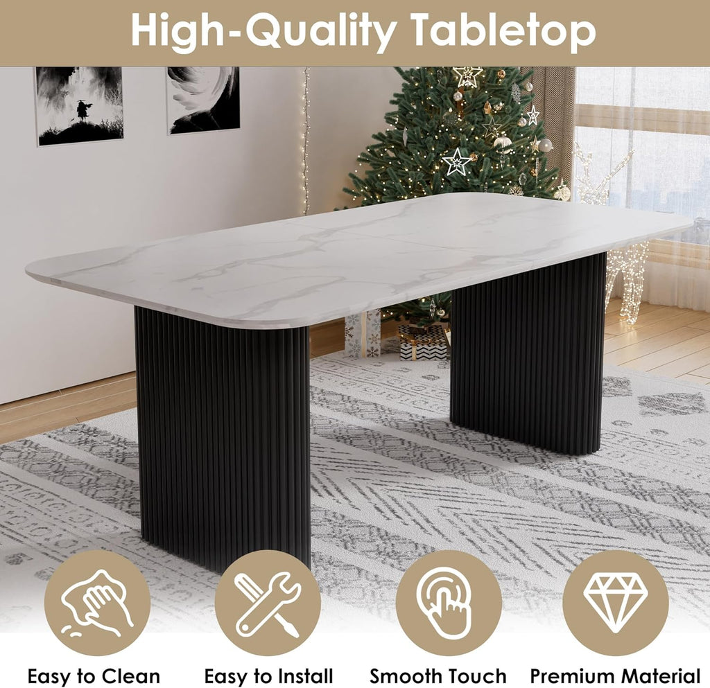 Faux Marble Oval Dining Table, 71" Modern Kitchen Table for 4-6 People, Easy to Assemble Accent Dining Table with