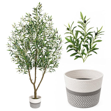 6FT Artificial Olive Tree, Fake Olive Tree with Woven Basket for Indoors
