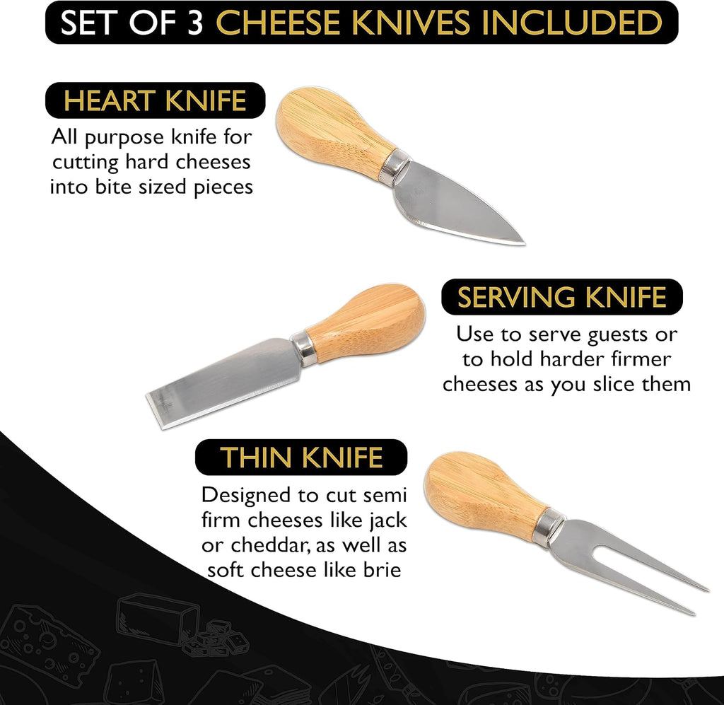 Bamboo Cheese Board & Knife Set, Large Folding 18 Inch Round Wood Rotating Charcuterie Board Set Cheese Meat Wine