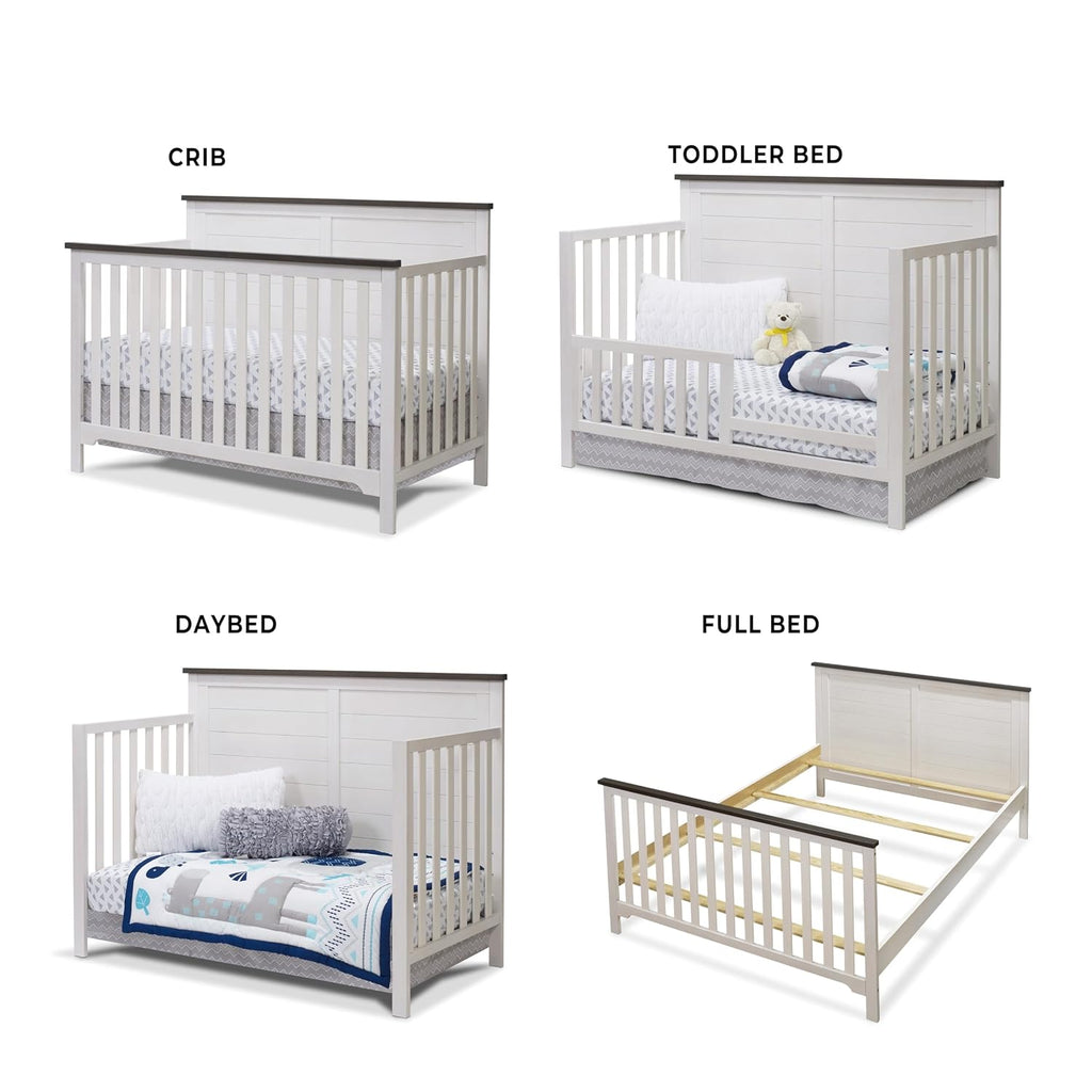 Farmhouse 3-Piece Nursery Set with 4-in-1 Convertible Crib, 4-Drawer Dresser, and Changing Table with Shelves, Baby