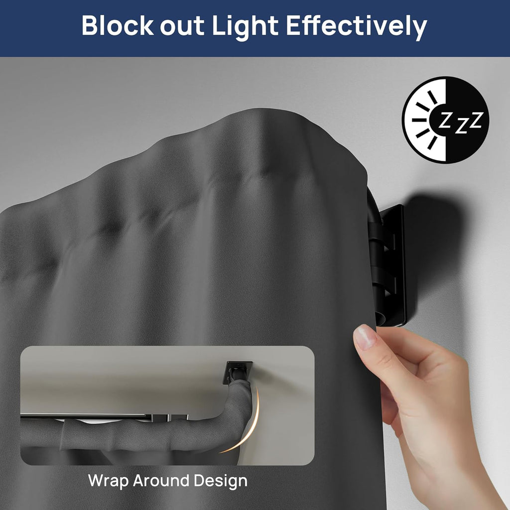 66-120" Wrap Around Curtain Rod, Quick Curtain Change, Black