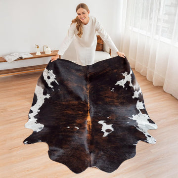 100% Genuine Brazilian Cowhide Rug - Dark Tricolor - Luxury Cowskin Leather Area Rug Décor 7 x 6 feet