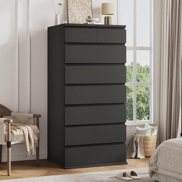 Black Tall 8 Drawer Dresser ,Dressers & Chests of Drawers with Jewelry Storage,Wood Storage Dresser with Deep Drawers