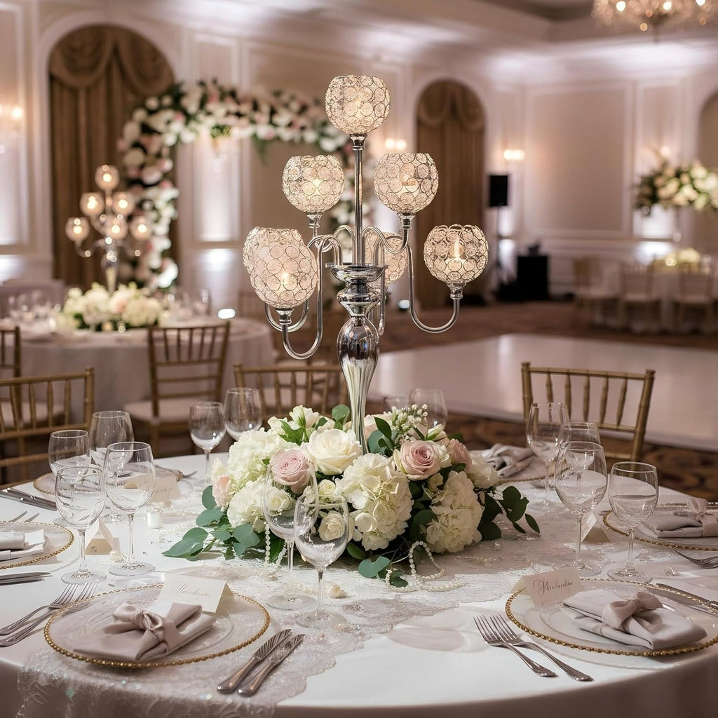 Silver Candle Holders for Table Centerpiece 7 Arms Tall Crystal Candelabra Home Wedding Decor Christmas Decorations