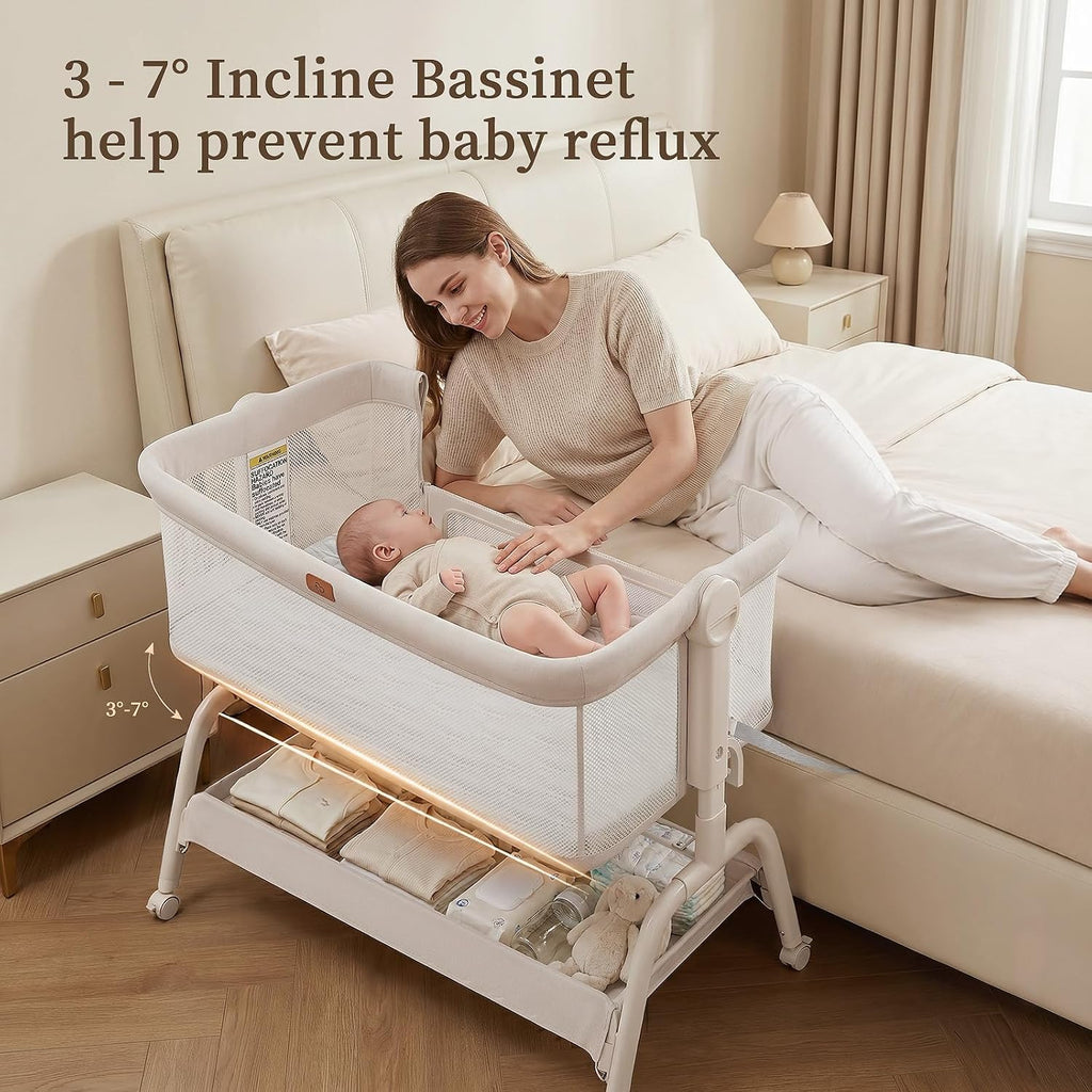 Bassinet Bedside Crib, Stable & Safe, Anti-Reflux for Newborn | Bedside Sleeper with Mattress & Sheet, 6 Adjustable