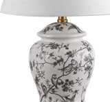 22" Gray/White Ceramic Table Lamp, French Country Chinoiserie Ginger Jar LED Bedside Lamp Bedroom