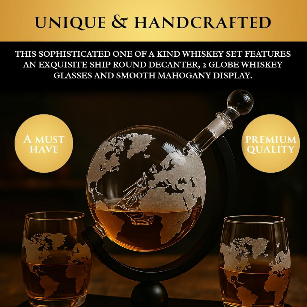 Gifts for Men Dad, Whiskey Decanter Globe Set with Ball & Glasses, Anniversary Birthday Gifts for Him Husband