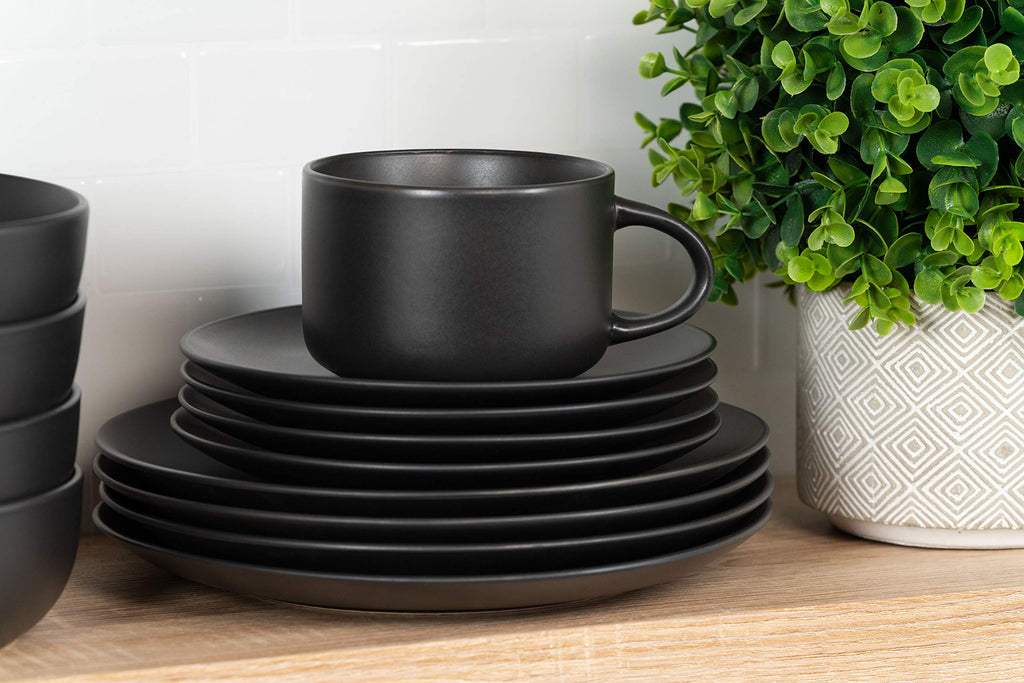 Wazee Matte 16 Pc Coupe Dinnerware Set, Matte Black