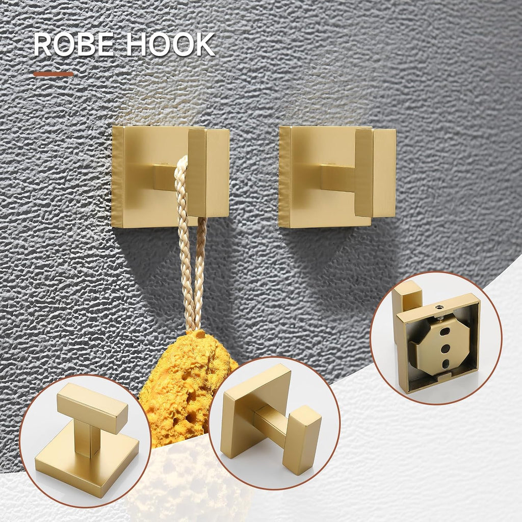 Brushed Gold Bathroom Hardware Accessories Set 10 Pieces, 23.6" SUS304 Stainless Steel Towel Bar Set Wall Mounted