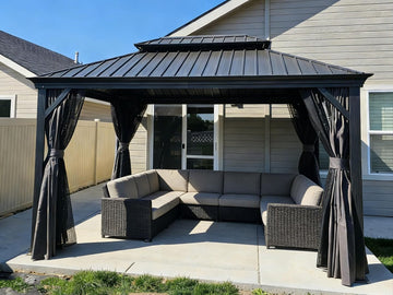 10' X 14' Permanent Hardtop Gazebo Aluminum Gazebo with Galvanized Steel Double Roof and Garden
