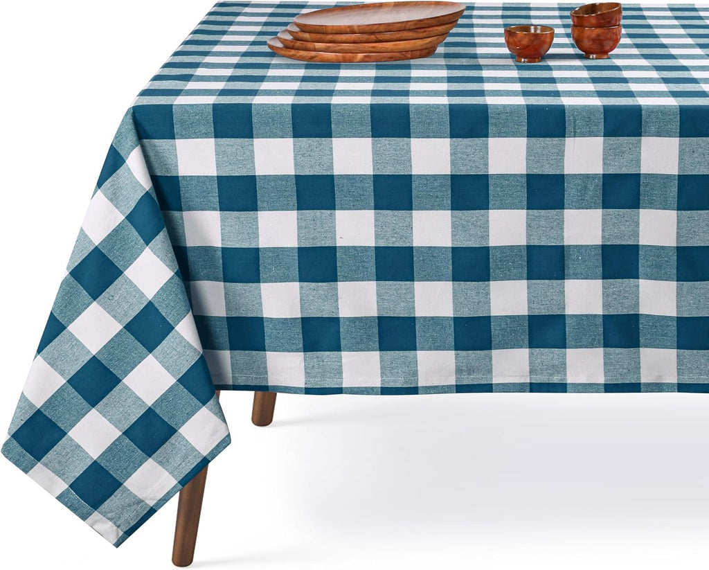 Cotton tablecloth - White, Teal Green