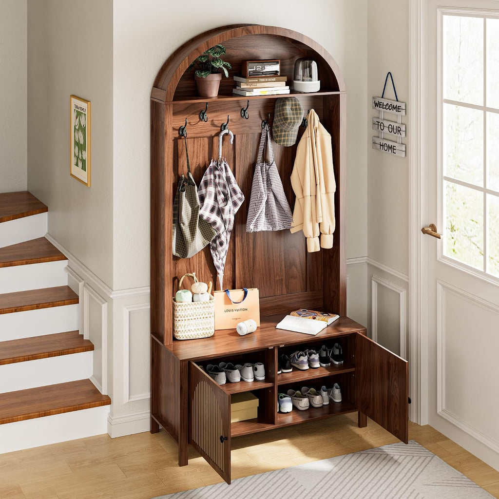 Hall Tree with Bench and Shoe Storage, Entryway Storage Bench with Coat Rack, 78.74" Coat Rack with 7 Hooks and