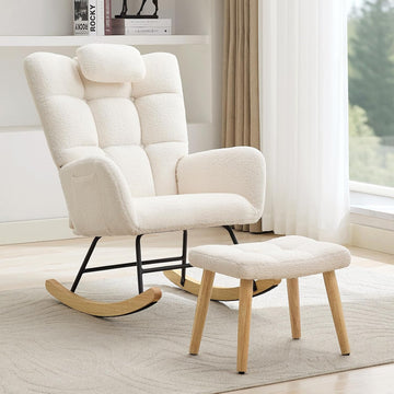 Nursery Rocking Chair, Comfort Glider Rocker with High Backrest Armchair Padded Seat, Accent Chair Living Room