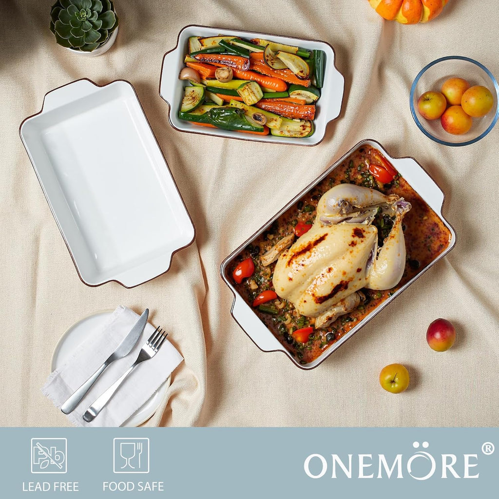 Casserole Dishes for Oven, Ceramic Dish Set of 4, Non-Stick Lasagna Pans with Handles, Rectangular Bakeware Set for