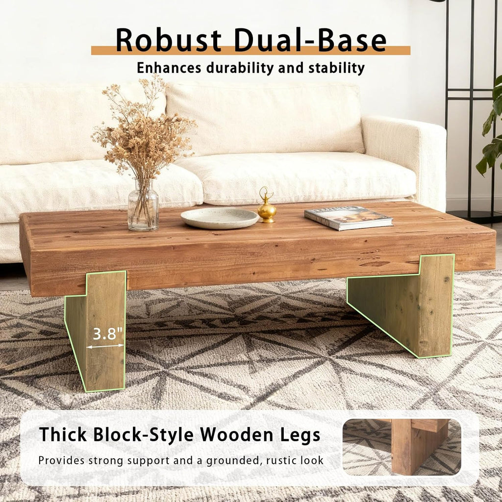 Solid Wood Coffee Table 47.6-Inch Rectangular Coffee Table,Farmhouse Cocktail Center Tables with Thicken Top and