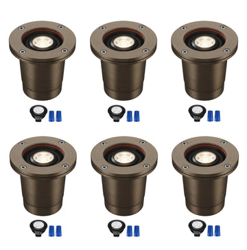 6 Pack] Solid Brass Landscape Well Lights,Outdoor Low Voltage In Ground Light for Deck Pathway with Replaceable 7W