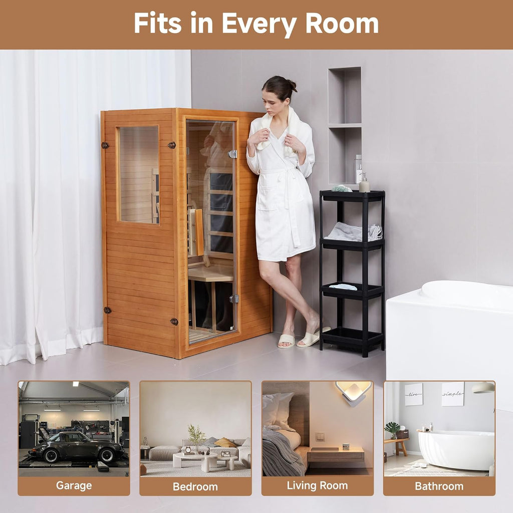Infrared Sauna Home Sauna, Indoor Far Infrared Saunas for Home, 1 Person Canadian Hemlock Wooden Spa Room