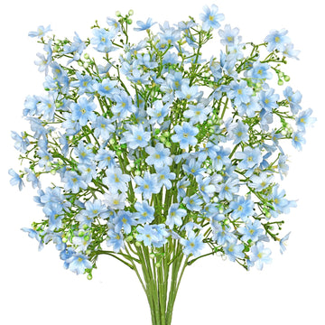 Light Blue Artificial Flowers 8PCS Long Stem Silk Floral Bouquet
