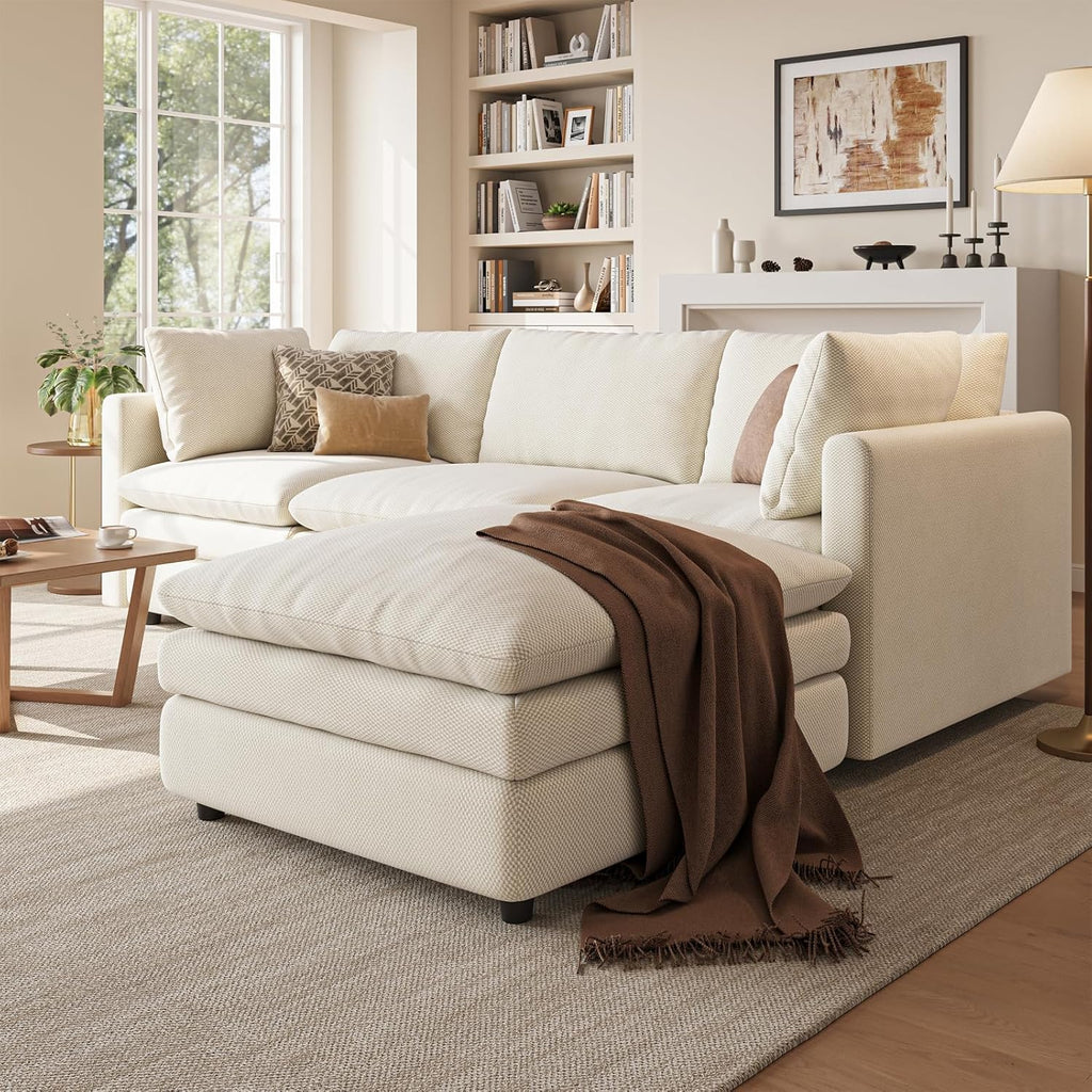 97" Cloud Couches , 29.1" Deep Seat Modular Sectional Sofa, L Shaped Cloud Sofa with One Movable Ottoman