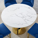 Luxury Marble Round Dining Table for 4-6, White Gold 45" Faux Marble Kitchen Table with Mirrored Stainless Steel