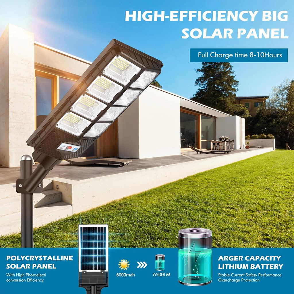 4 Pack Solar Street Lights Outdoor Waterproof, 10000LM 448 LEDs LED Parking Lot Lights Dusk to Dawn, Solar Flood